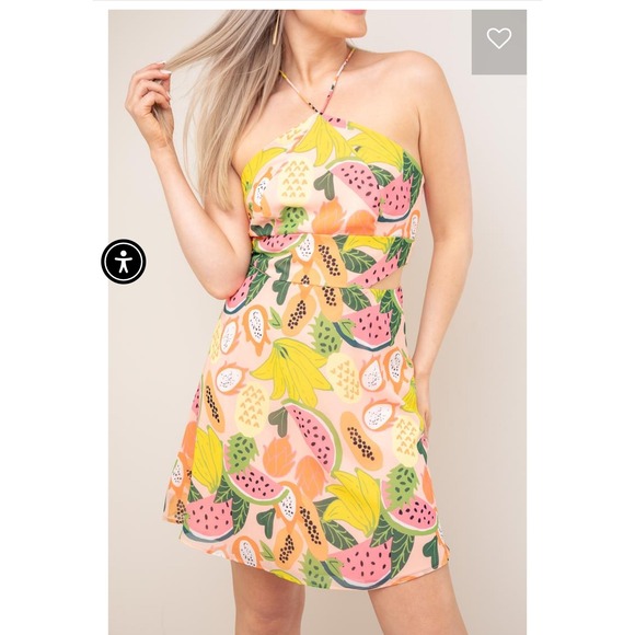 Hatch Halter Mini‎ Dress Fruit Print Side Cutout Tropical Size 6 Beach Travel - Picture 1 of 6